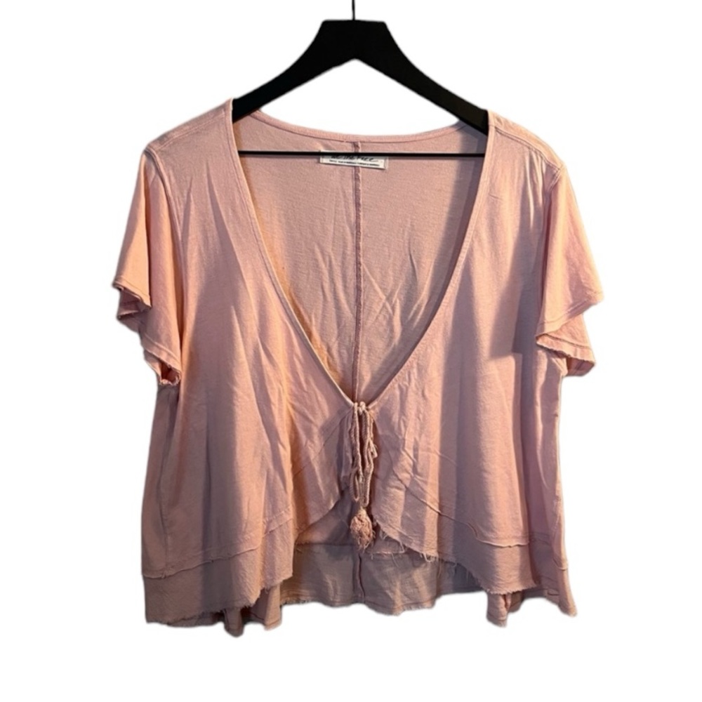 Free People We the Free Cropped Front Tie Distressed Bohemian Boho Tassel Top